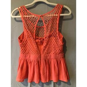 Zinga Coral Colored Eyelet Lace Silky LA Peplum Style Womens Top sz M NWT